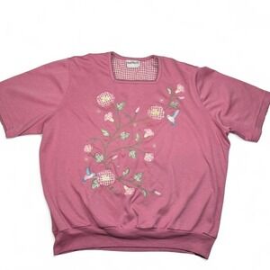 VTG 90s Bon Worth Pink Floral Embroidered Balletcore Top Womens‎ Med Cottagecore